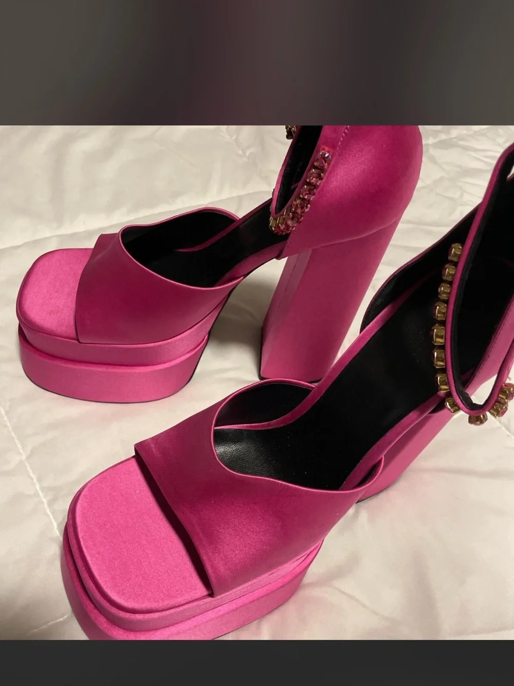 Women’s Versace Platform Block Heel Sandals in Hot Pink